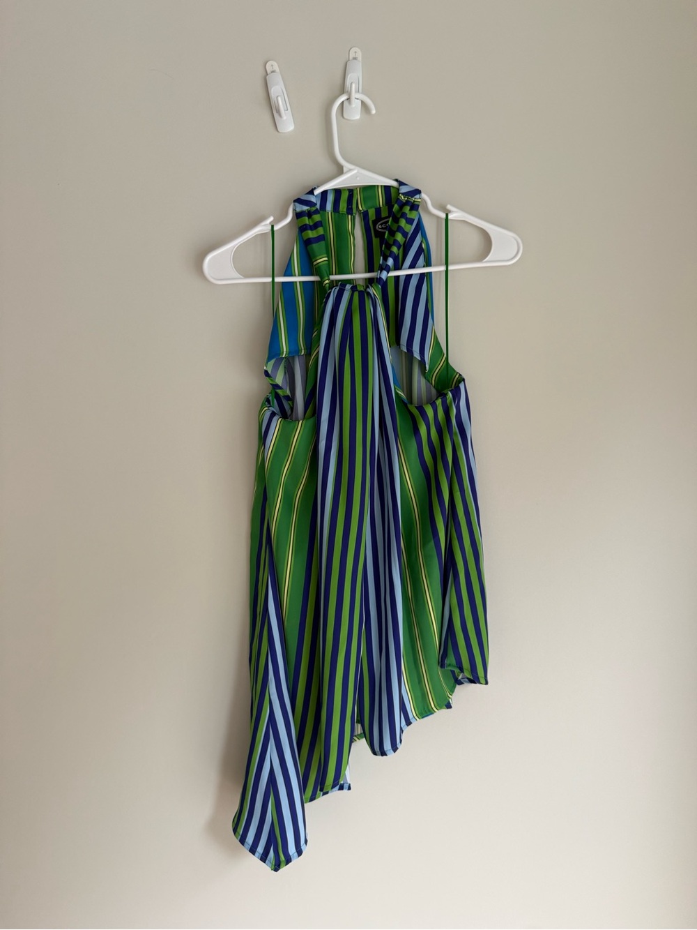 Striped Halter Tie-Neck Women's Top in Green & Blue